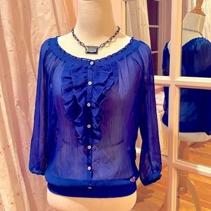 Hollister ruffle sheer blouse top shirt T button teen S popover smocked Easter